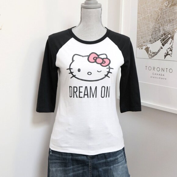 Winking Hello Kitty 'Dream On' Graphic Print Baseball Tee - Picture 1 of 6